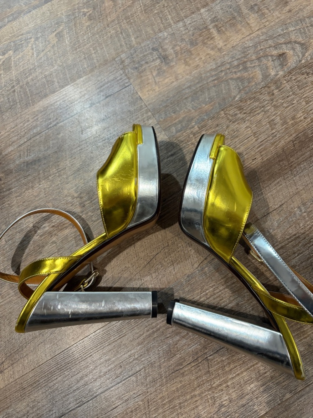 Fendi Metallic Silver and Yellow Platform Sandals sz 38.5 - Picture 5 of 6